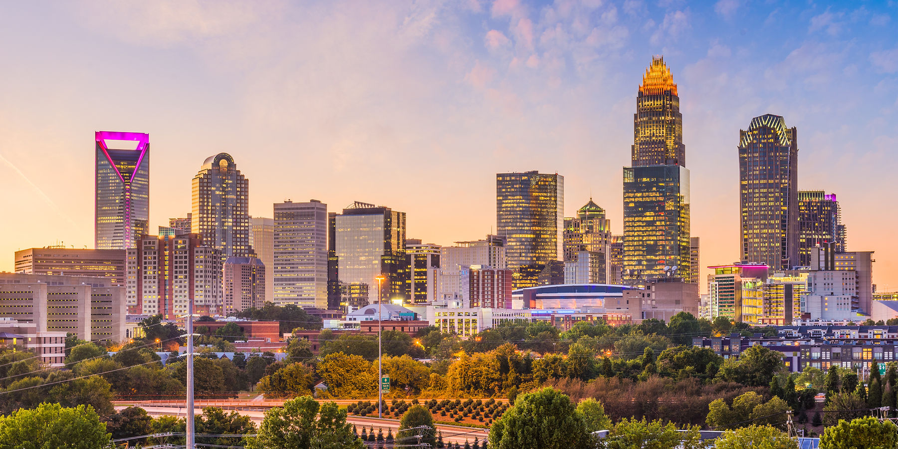 Charlotte skyline at dusk